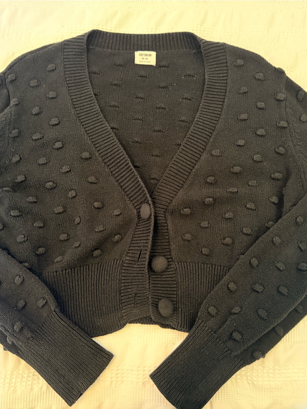 Black Textured Button-Front Women's Sweater